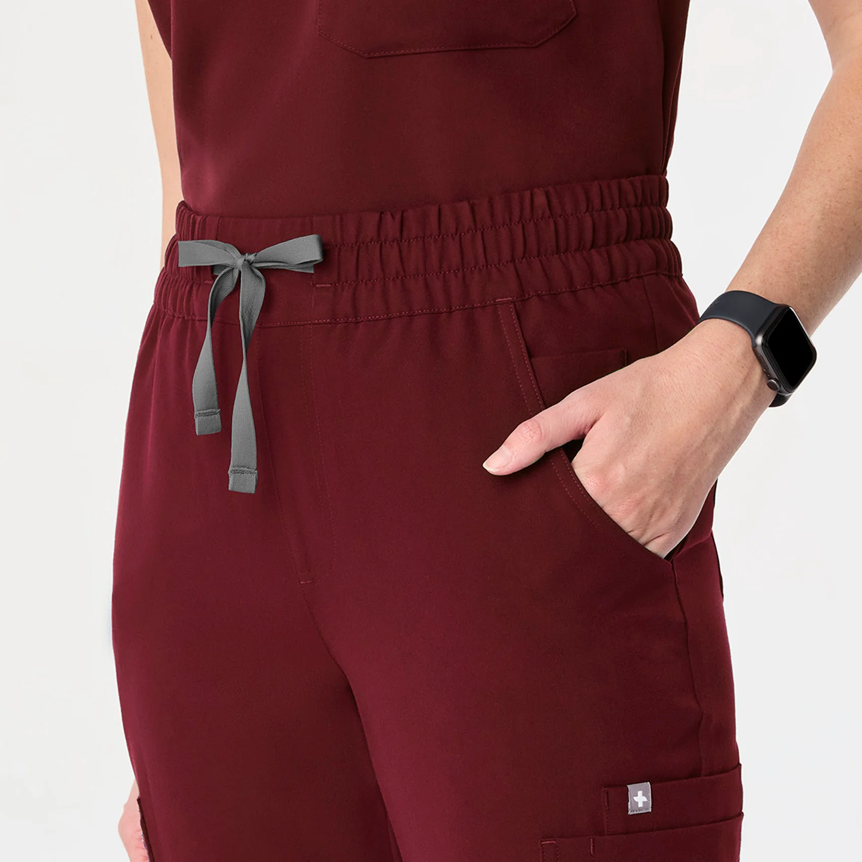 women's Burgundy High Waisted Uman Relaxed - Petite Jogger Scrub Pant - Image 6