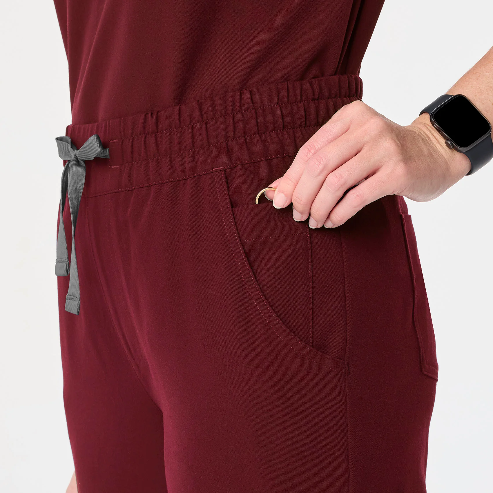 women's Burgundy High Waisted Uman Relaxed - Petite Jogger Scrub Pant - Image 7