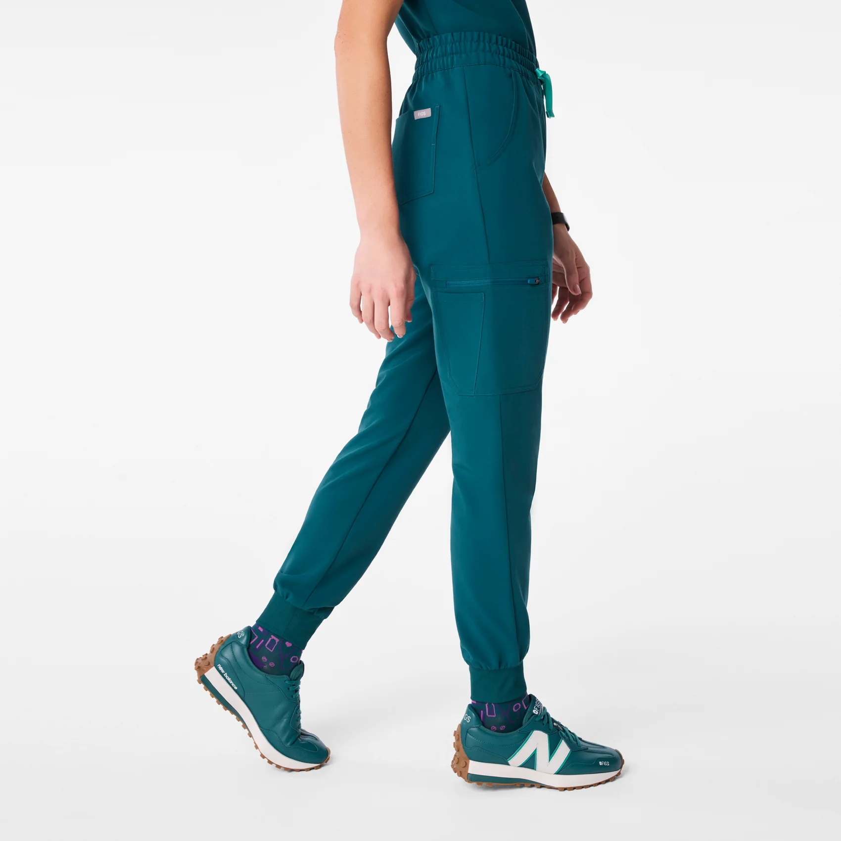 women's Caribbean Blue High Waisted Uman Relaxed - Petite Jogger Scrub Pant - Image 3