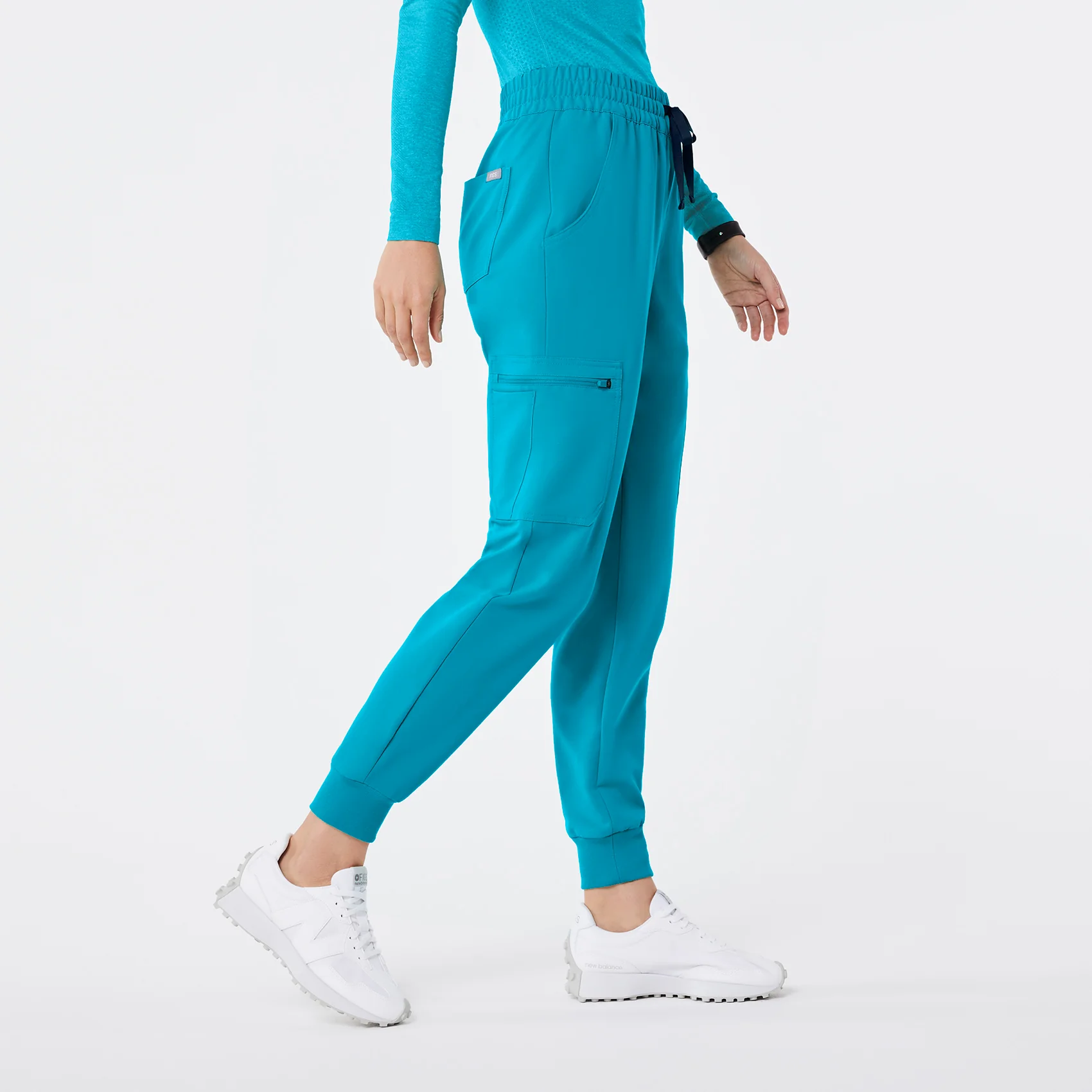 women's Teal High Waisted Uman Relaxed - Petite Jogger Scrub Pant - Image 3
