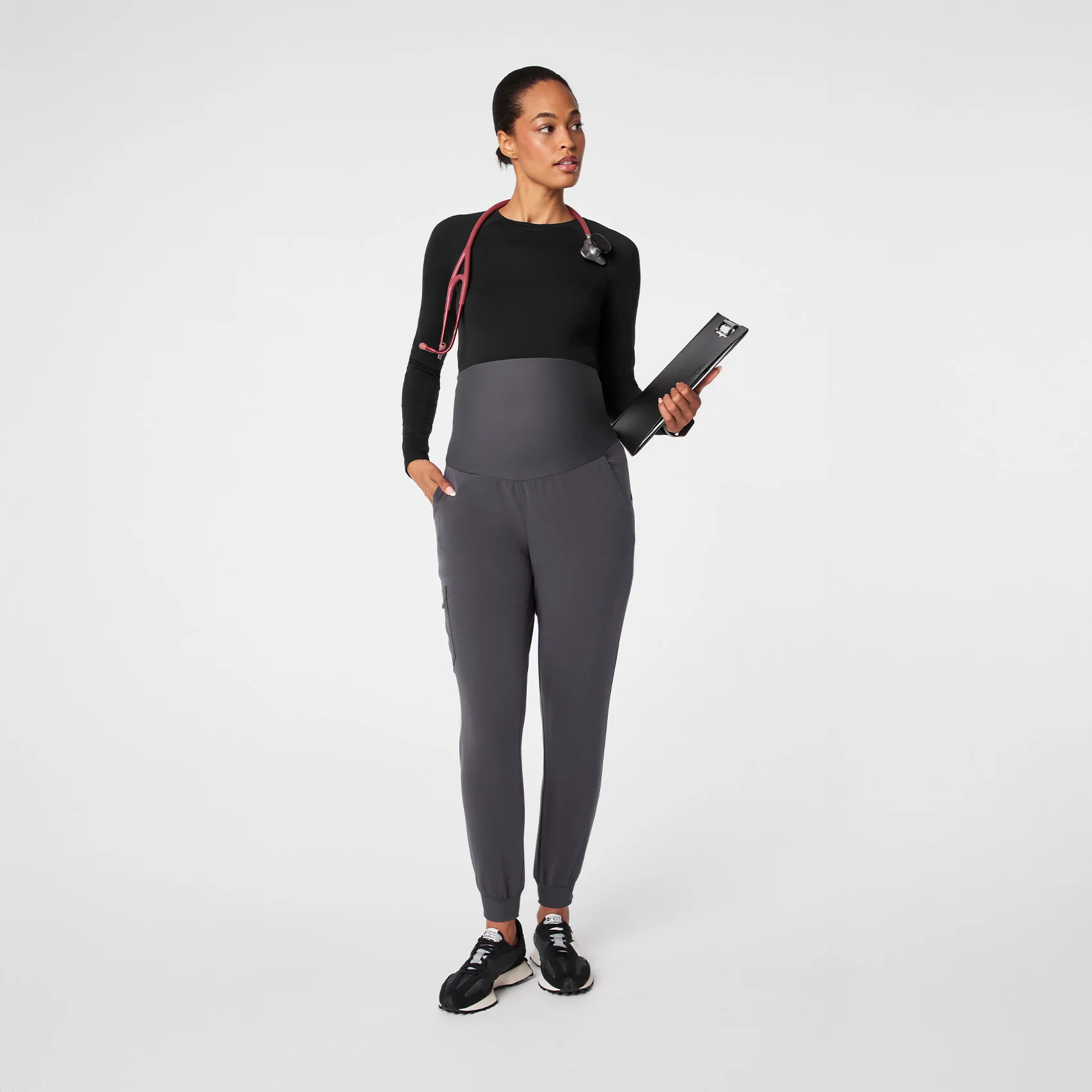 women's Charcoal Zamora - Tall Maternity Scrub Pants - Image 2